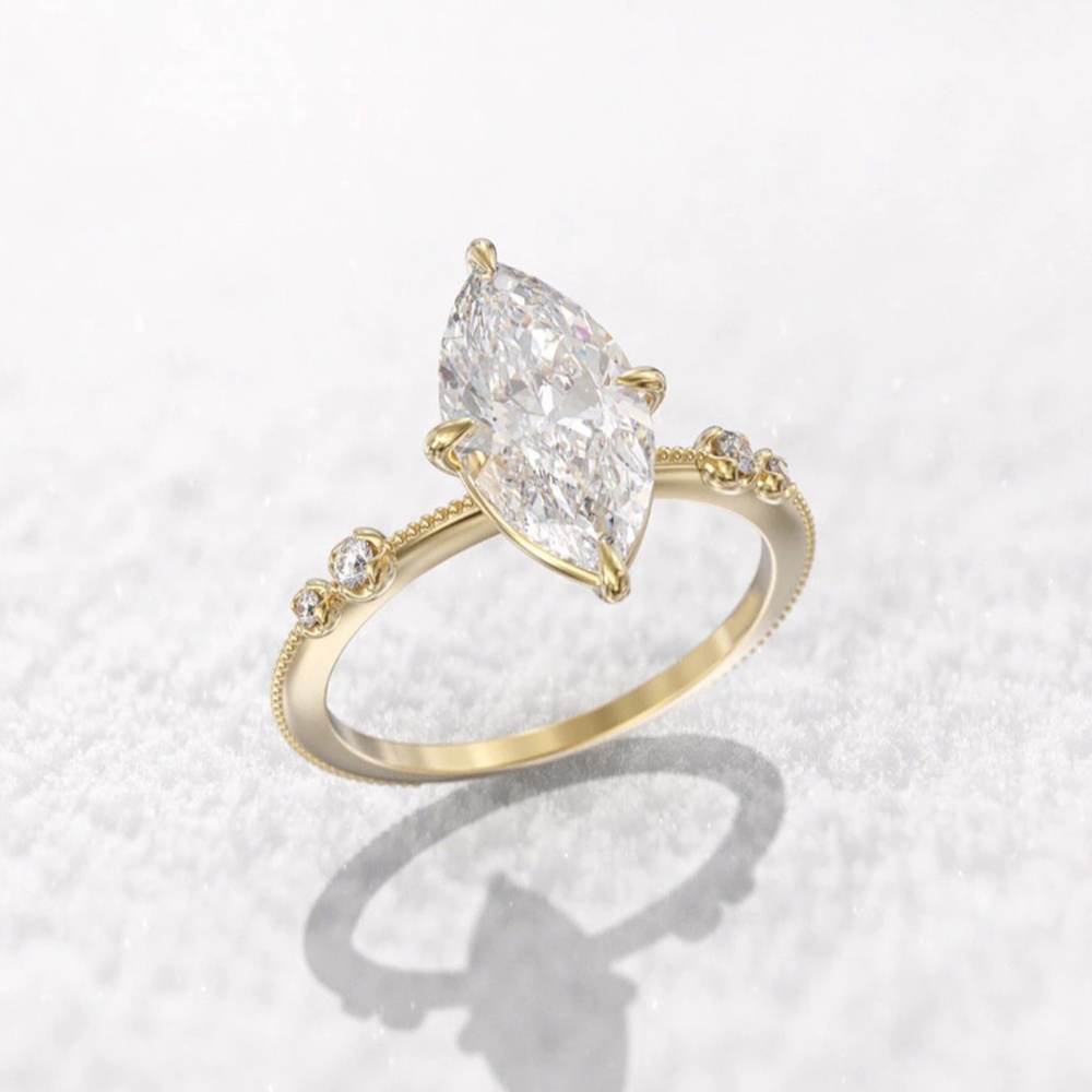 Sterling Silver Marquise Simulated Diamond Gold Ring - Picture 6 of 8